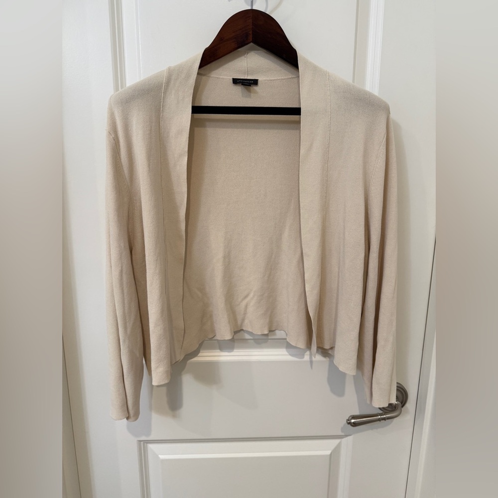 Ann Taylor Soft Beige Open-Front Cardigan